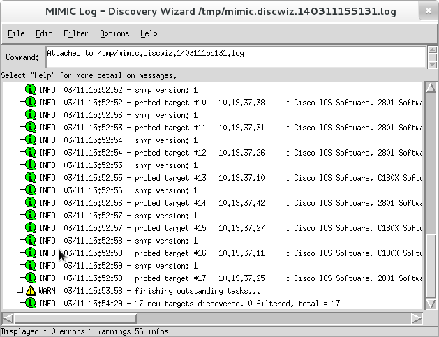 Discovery Wizard: Log